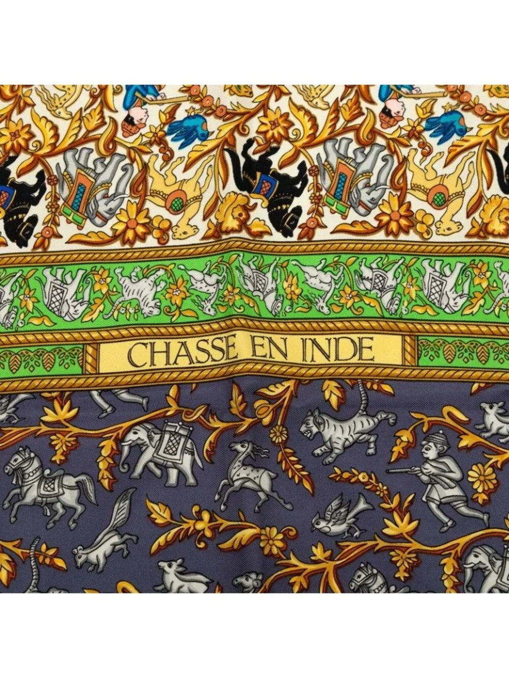 Hermes Carre 90 Chasse en Inde Indian Hunting Scarf Green Silk